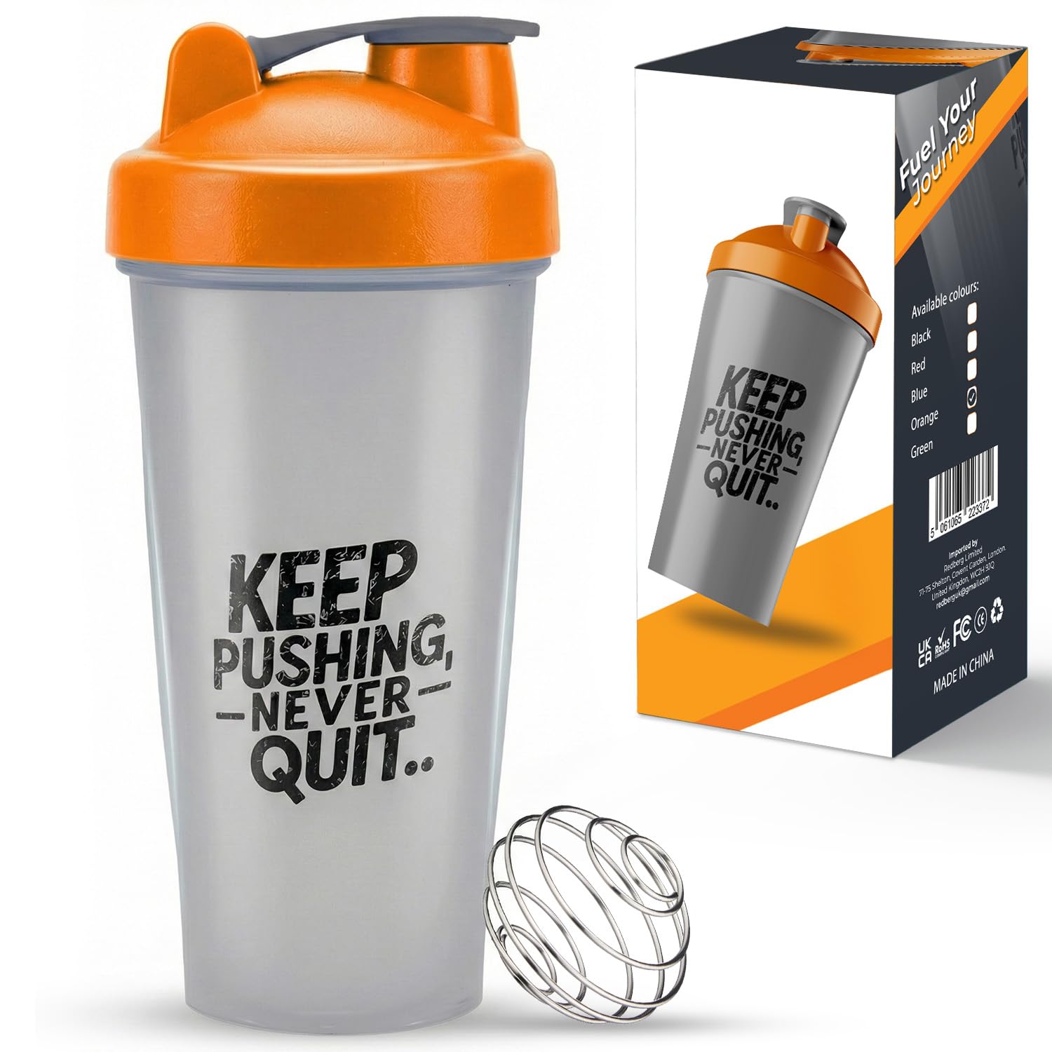 Roe Tenpo Protein Shaker Bottle 600ml, Leak-Proof, BPA-Free, Dishwasher Safe Gym Shaker for Protein Shakes with Wire Mixing Ball, Wide Mouth, Gym Bottle for Smoothies, Pre-Workout & Supplement Drinks