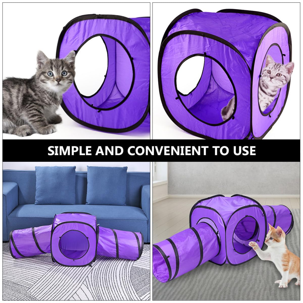 Katzentunnel für Katzen und Kätzchen 3 Stück mit Robustem Rahmen und Abnehmbarem Design aus Polyester und Stahl Draht für Drinnen