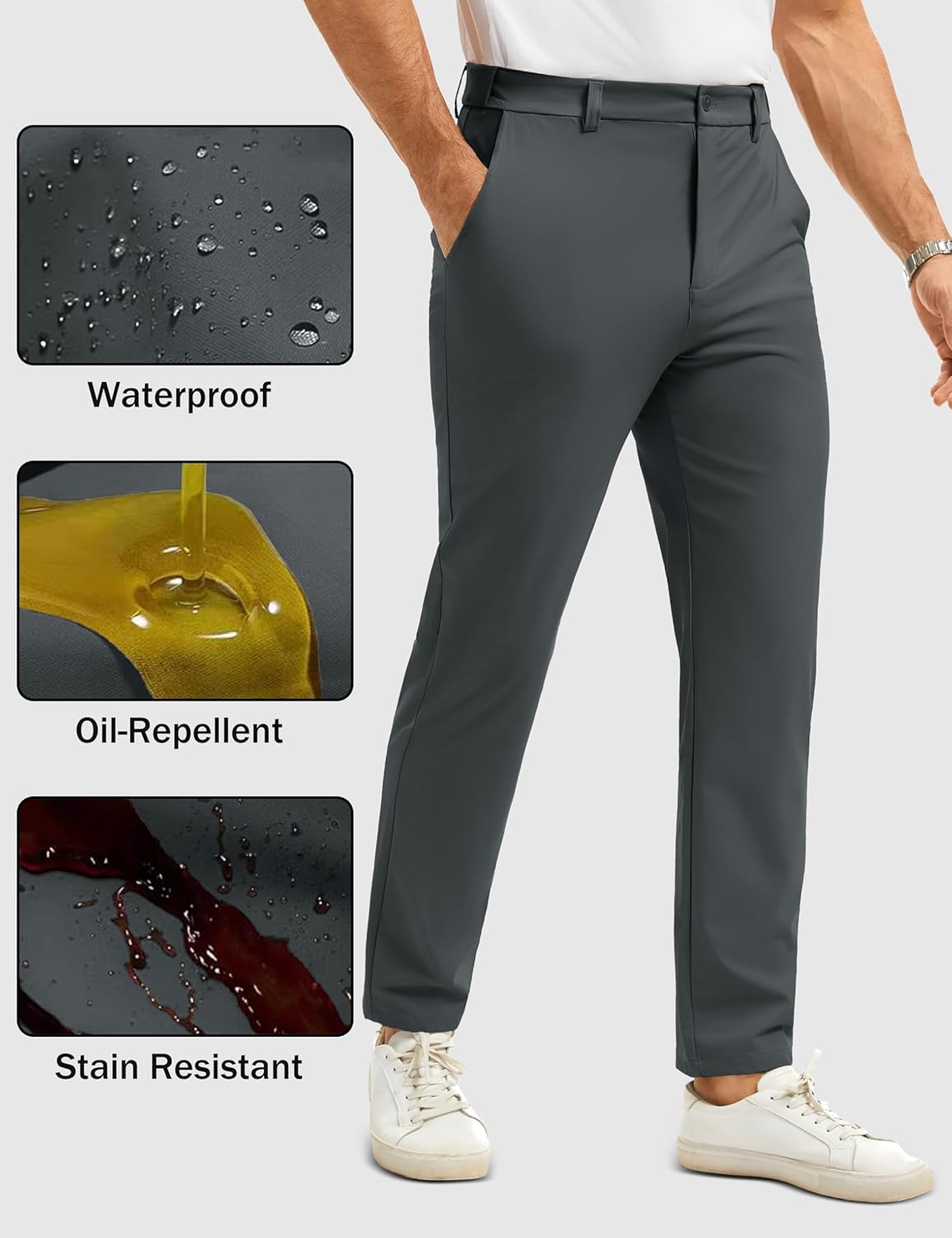 MAGCOMSEN Men's Casual Pants Straight Legs Flat Front Pants Waterproof Stretch Waist Trousers for Golf - Image 2