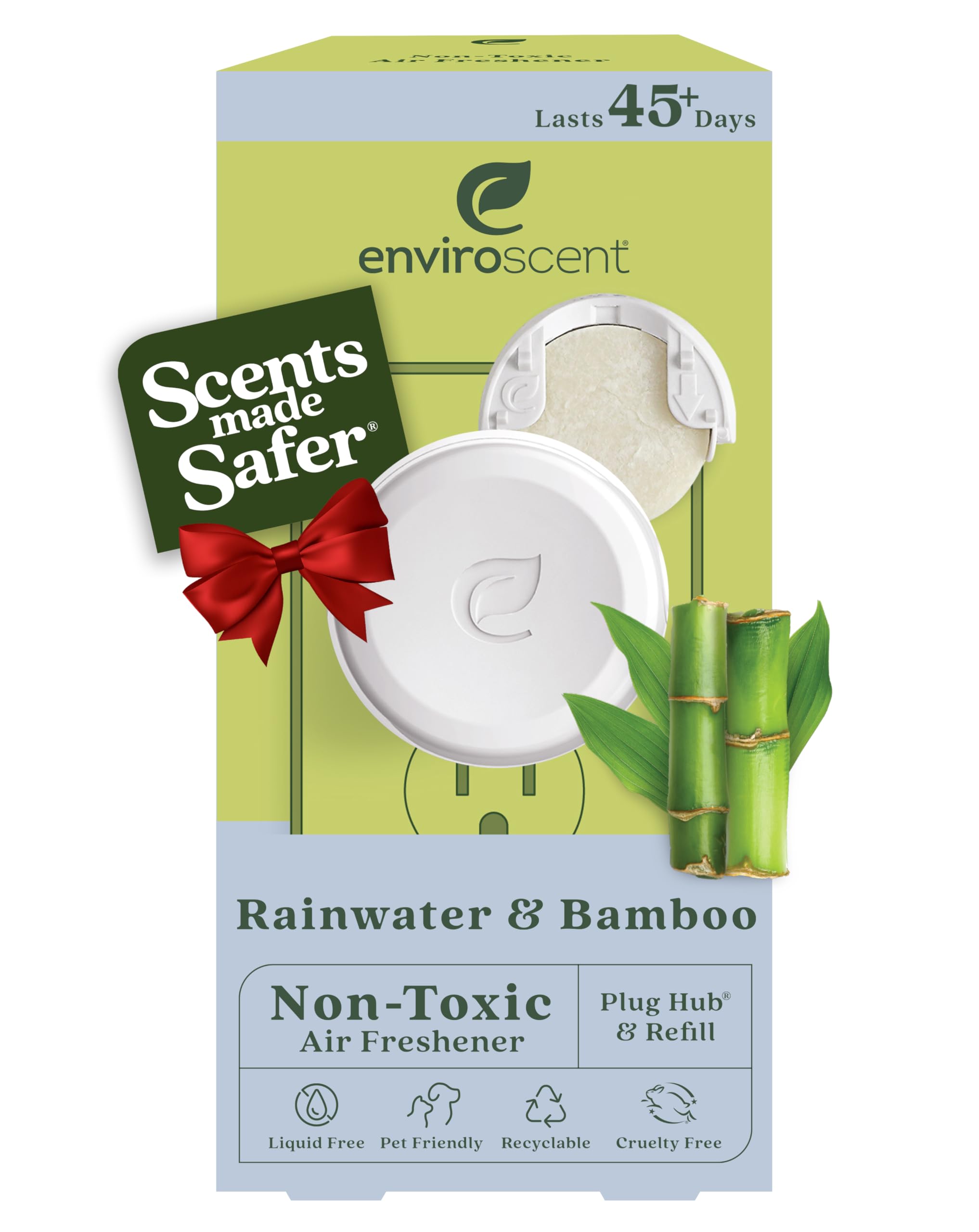 Enviroscent Non Toxic Air Freshener Plug-in Home Fragrance Last 45+ Days | Kit includes 1 Refillable Plug In Warmer & 1 Scent Refill (Rainwater & Bamboo)