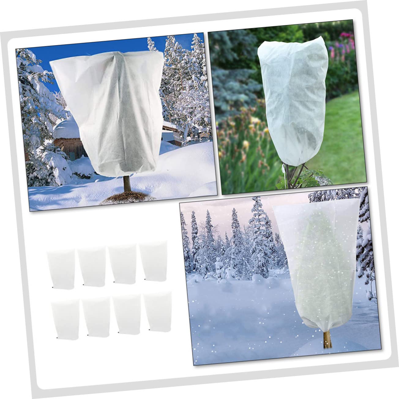Housses de Protection Hivernale Cordon de Serrage pour Plantes Lot de 8 en Tissu Non Tissé Blanc Protection Le Gel en Hiver pour Plantes D'extérieur