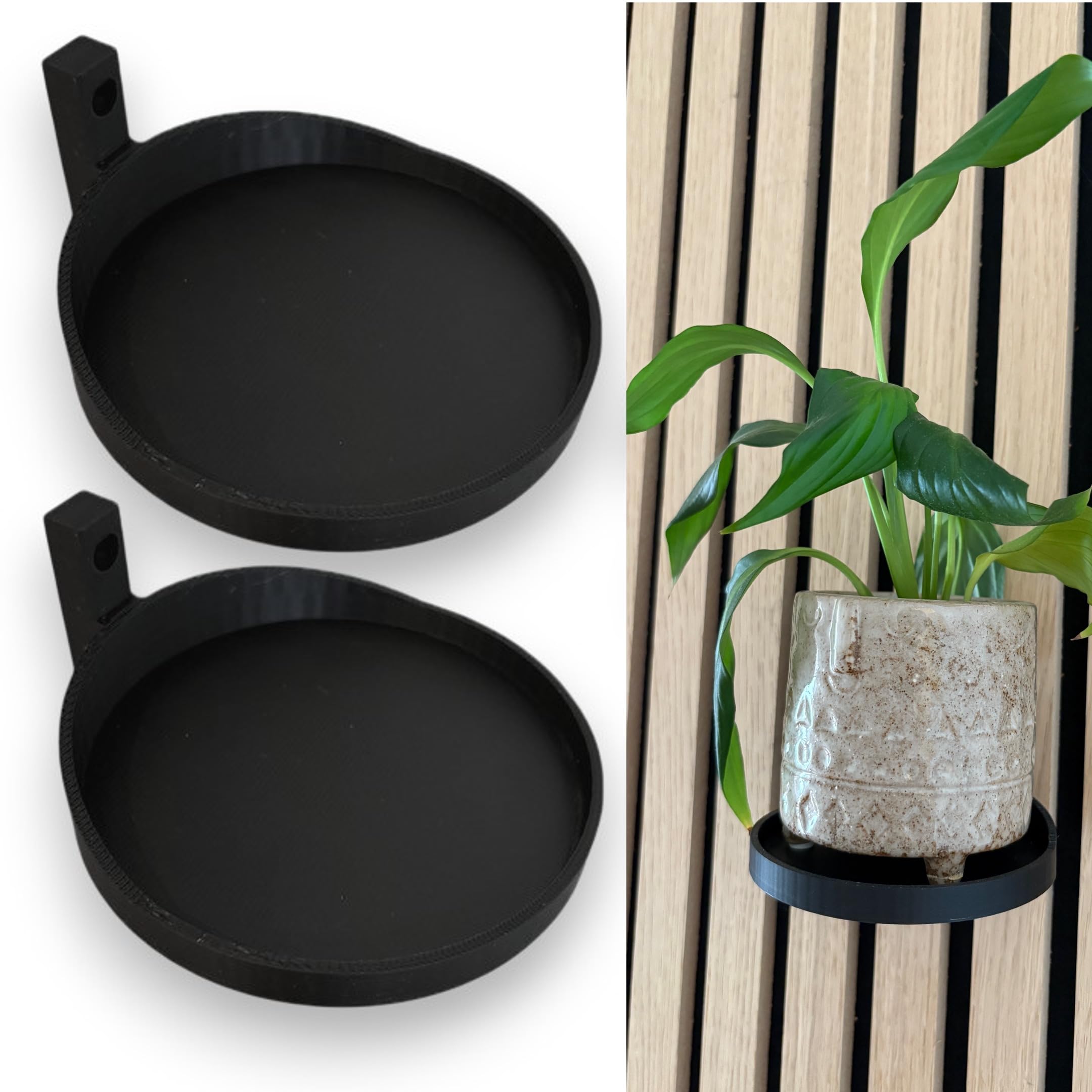 js3dmanufaktur Pack of 2 Plant Trays, Plant Holder, Plant Ring, Flower Pot, Plant for Wall, Acoustic Panels, Acoustic Panel