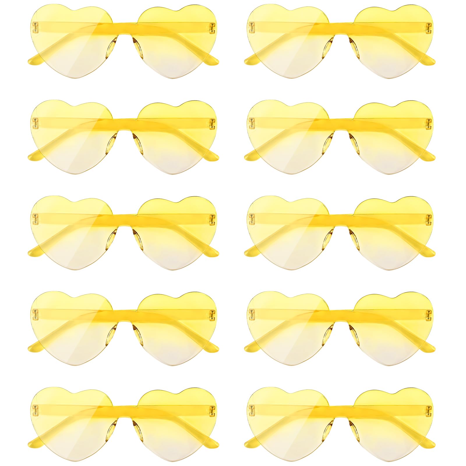 NACHLYNN 10 Pairs Heart Sunglasses Women Rimless Heart Shaped Sunglasses Candy Color Glasses for Costumes Cosplay (Gradient Yellow)