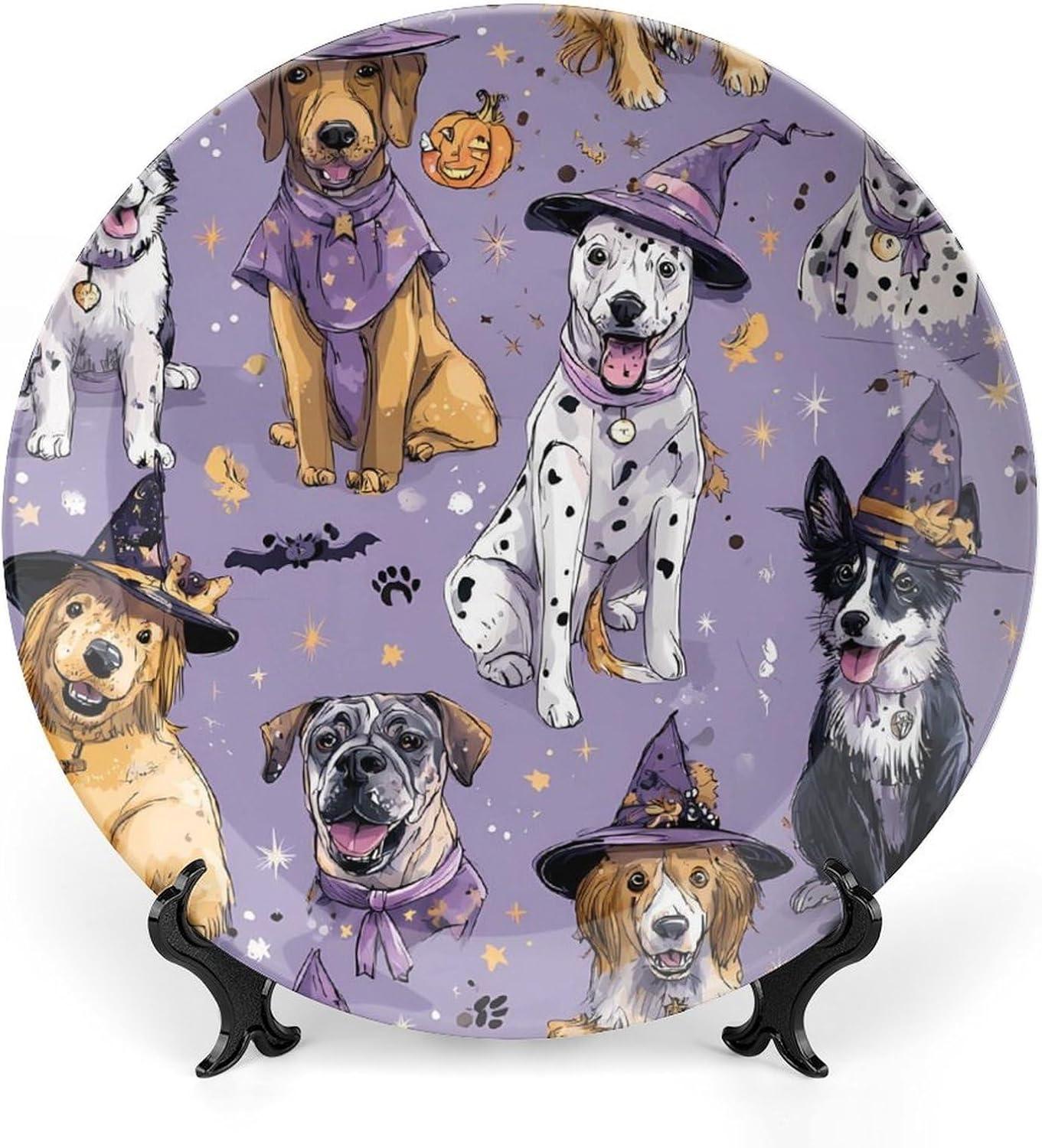 Puppy Halloween Themed Dog Decorative Plates Ceramic Bone China with Stand for Kitchen Party Coffee Table Decor Art