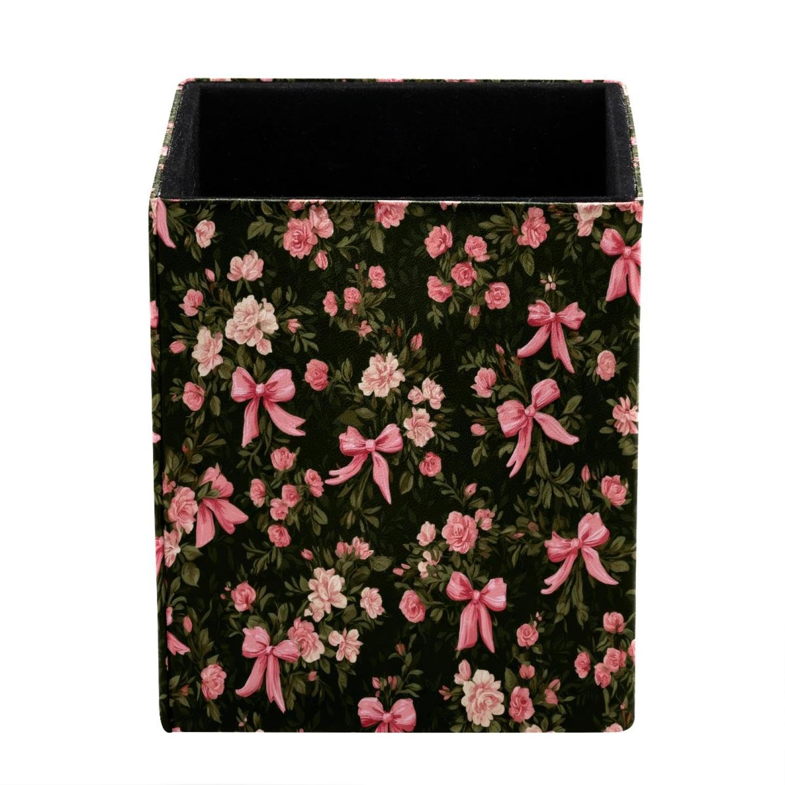 XingFox Fancy Colored Butterfly C Pen Holder for Desk Deco, Sqaure PVC Leather Pencil Cup for Desk Pen Organizer, Makeup Brush Holder for School, Home, Office