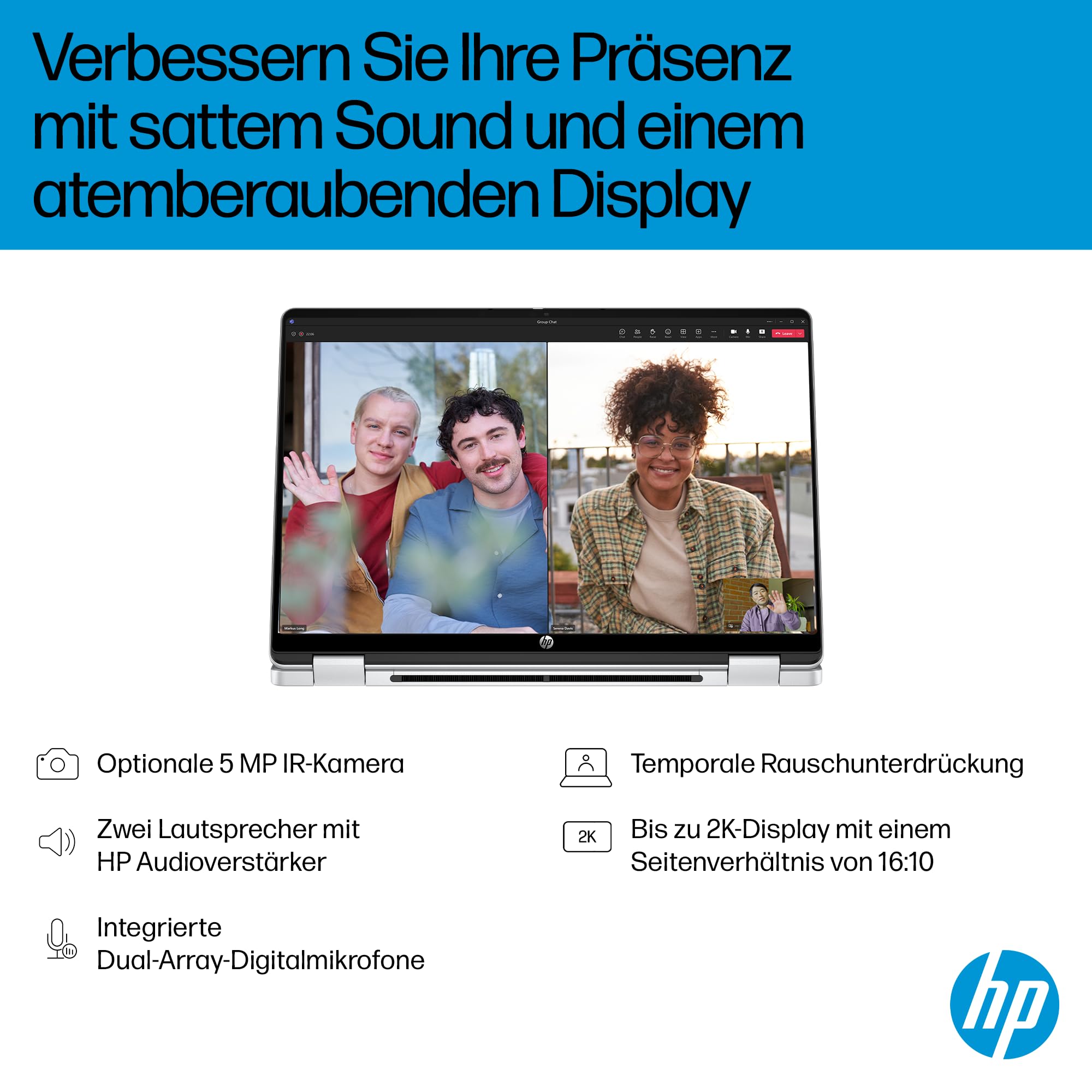 HP OmniBook 5 Flip 14-fp0254ng 2 in 1 Convertible Laptop, 14 Zoll 2K-Touchscreen, Intel Core i5-1334U, 16 GB RAM, 512 GB SSD, Windows 11 Home, Silber