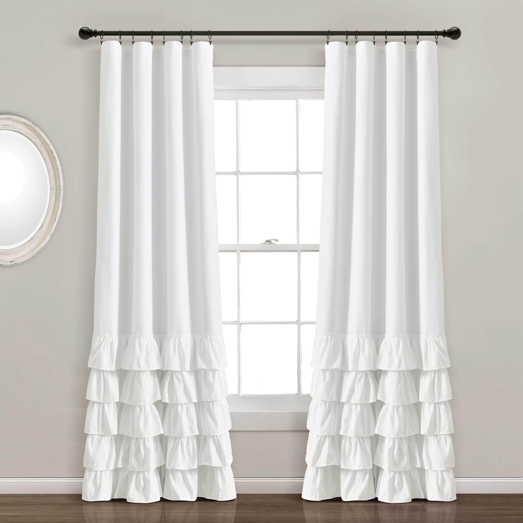 Lush Decor Allison Ruffle 100% Lined Blackout Window Curtain Panel (Single Panel), 84" L x 40" W, White