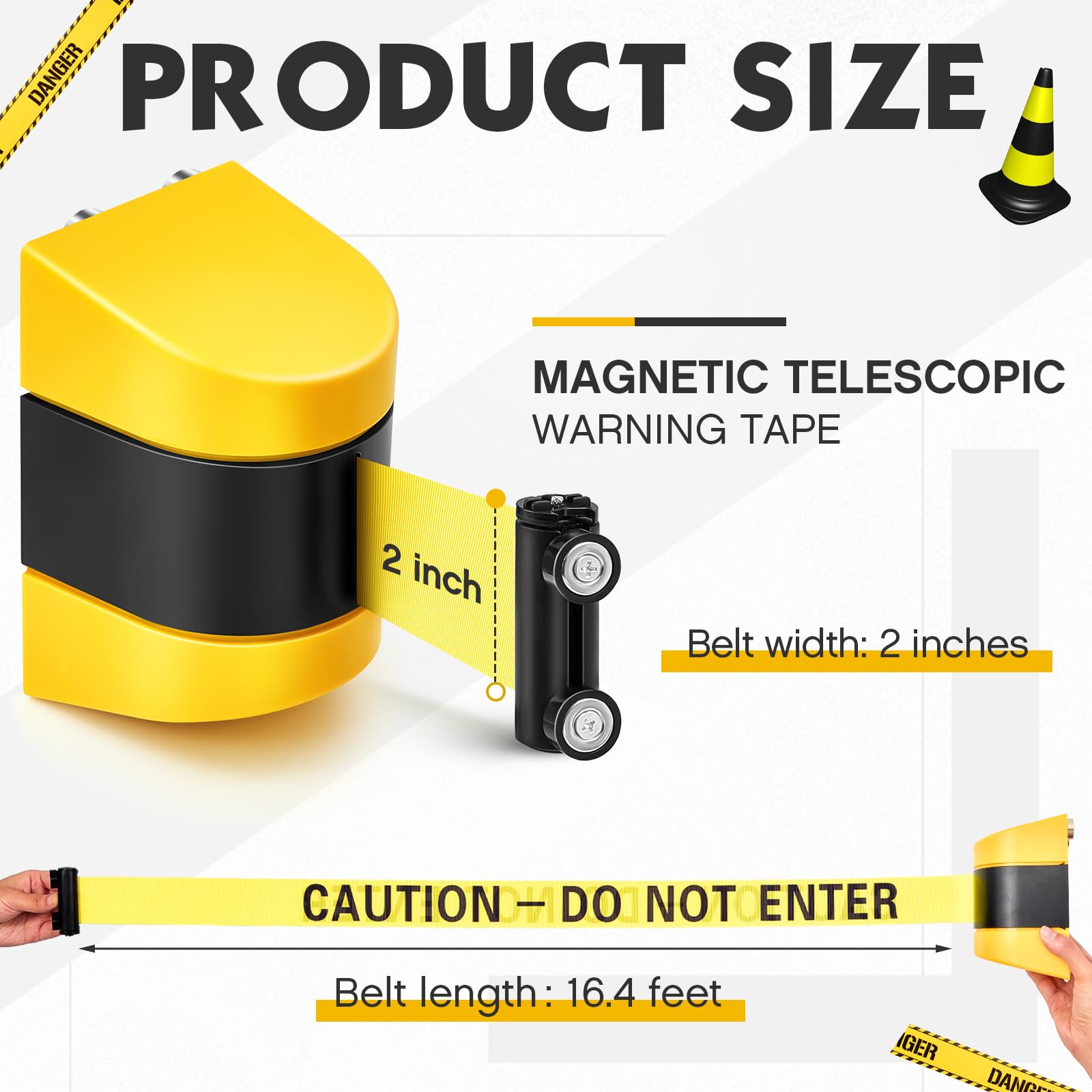 Barydat 1 barrera magnética retráctil de montaje en pared de 16.4 pies, control de multitudes, precaución de no entrar, cinturón con funda de ABS para tienda de comestibles, estadios