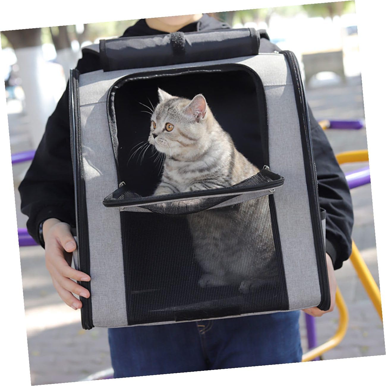 Lurrose Zaino Traspirante per Animali Domestici Comoda Borsa per Gatti Grande Capacità Trasportino per Animali Domestici