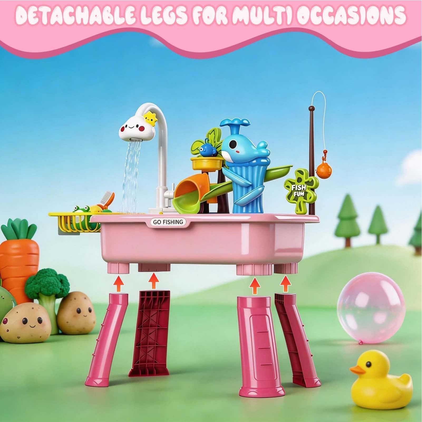 Fregadero Infantil con Agua Corriente Mesa De Agua Eléctrica Con Grifo Con | Juguetes Pesca Simulada Para Niños y Niñas, Juego de Roles en Casa, Guardería y Preescolar