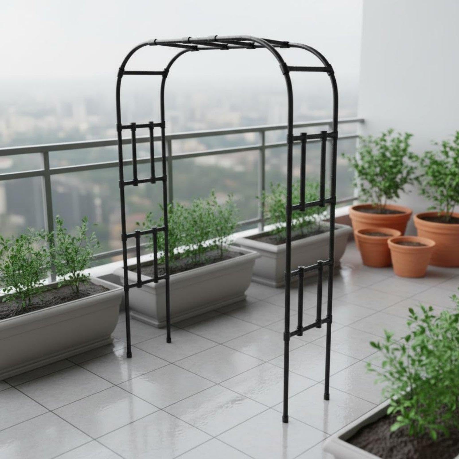Garden Arch Trellis Coated Steel Climbing Plant Archway Weather-Resistant Rose Arch Frame for Gardeners, DIY Enthusiasts, Balcony, Yard, Patio W2.2*h2.4m Black-image-47