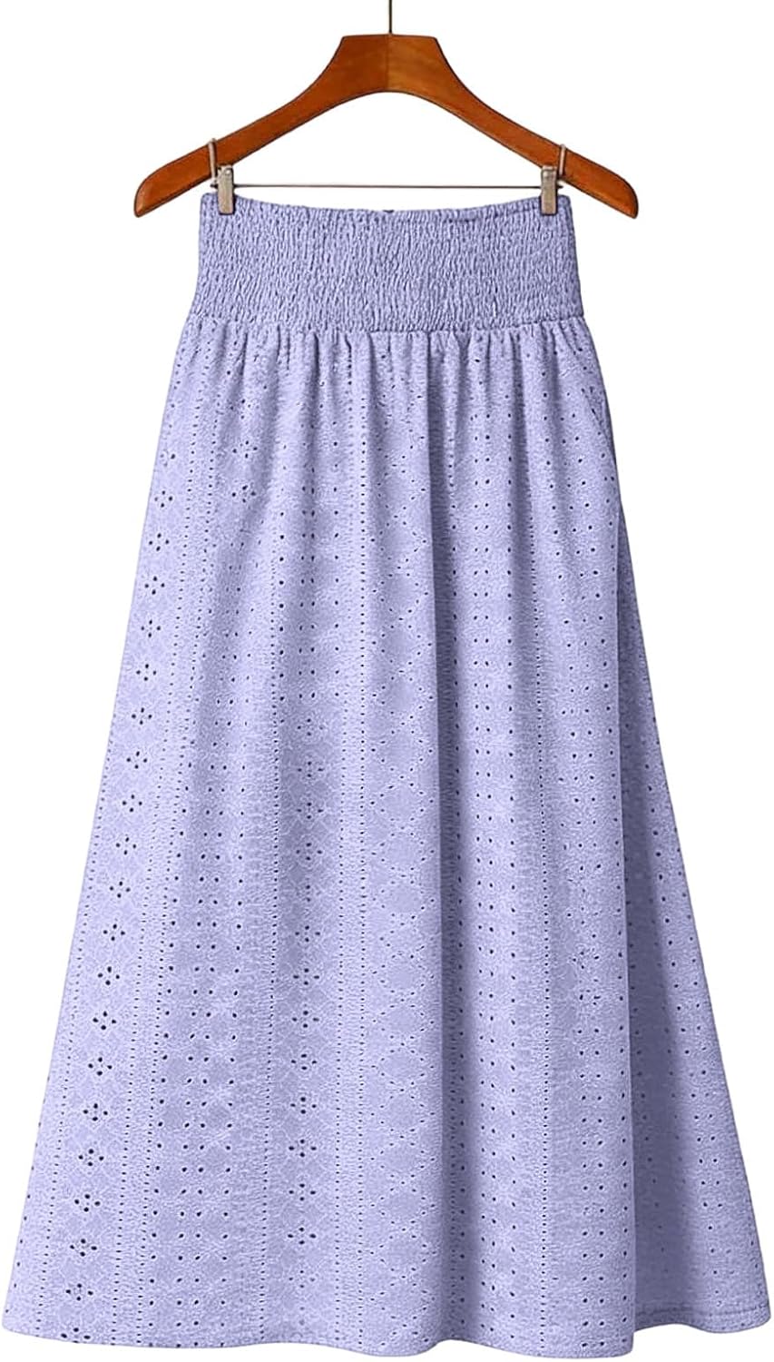 A Line Skirts for Women Maxi Length High Waist Tummy Control Skirt Crochet Lace Boho Skirts Beach Vacation Skirt