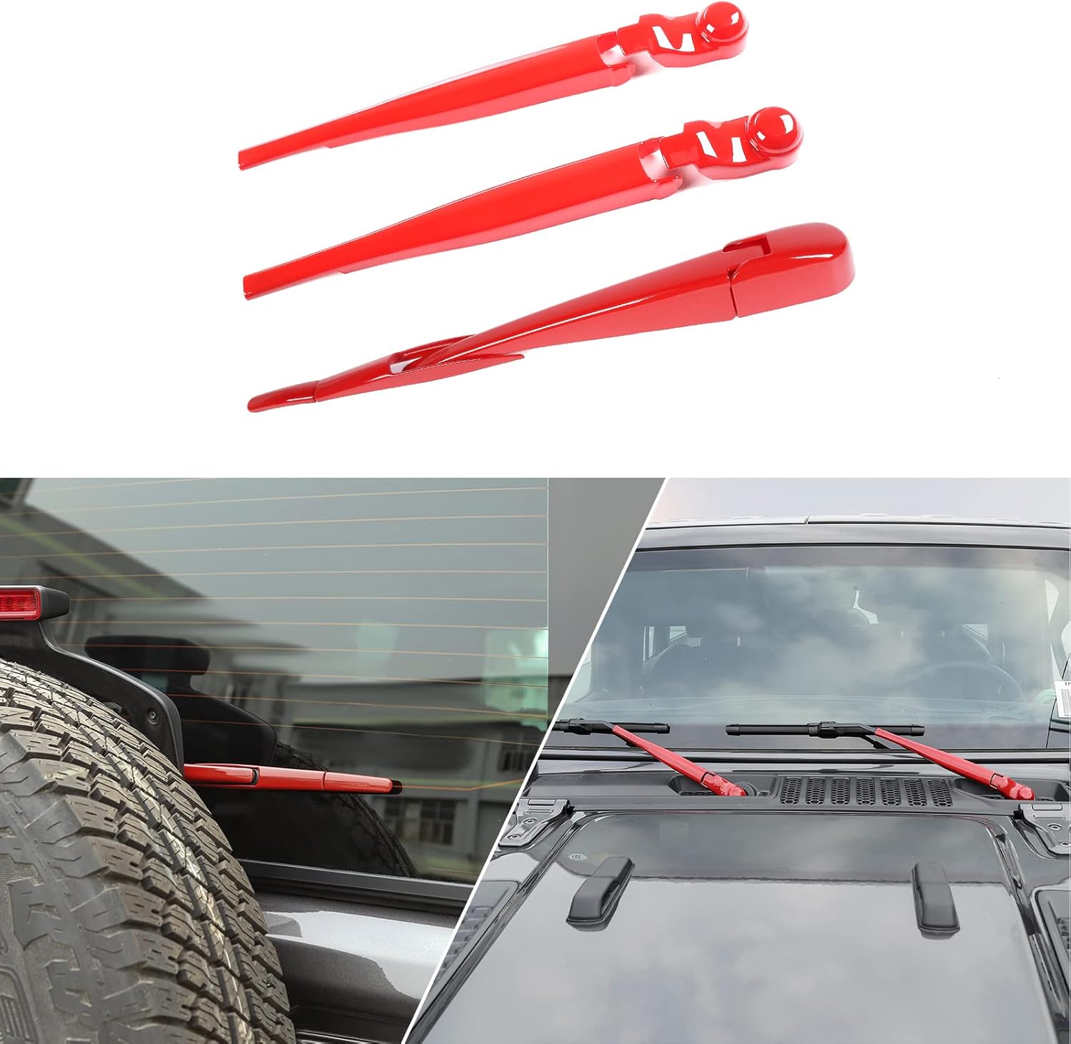 Front & Rear Window Windshield Wiper Arm Blade Decoration Cover Kit Fit for 2018-2026 Jeep Wrangler JL JLU & Gladiator JT (Red)
