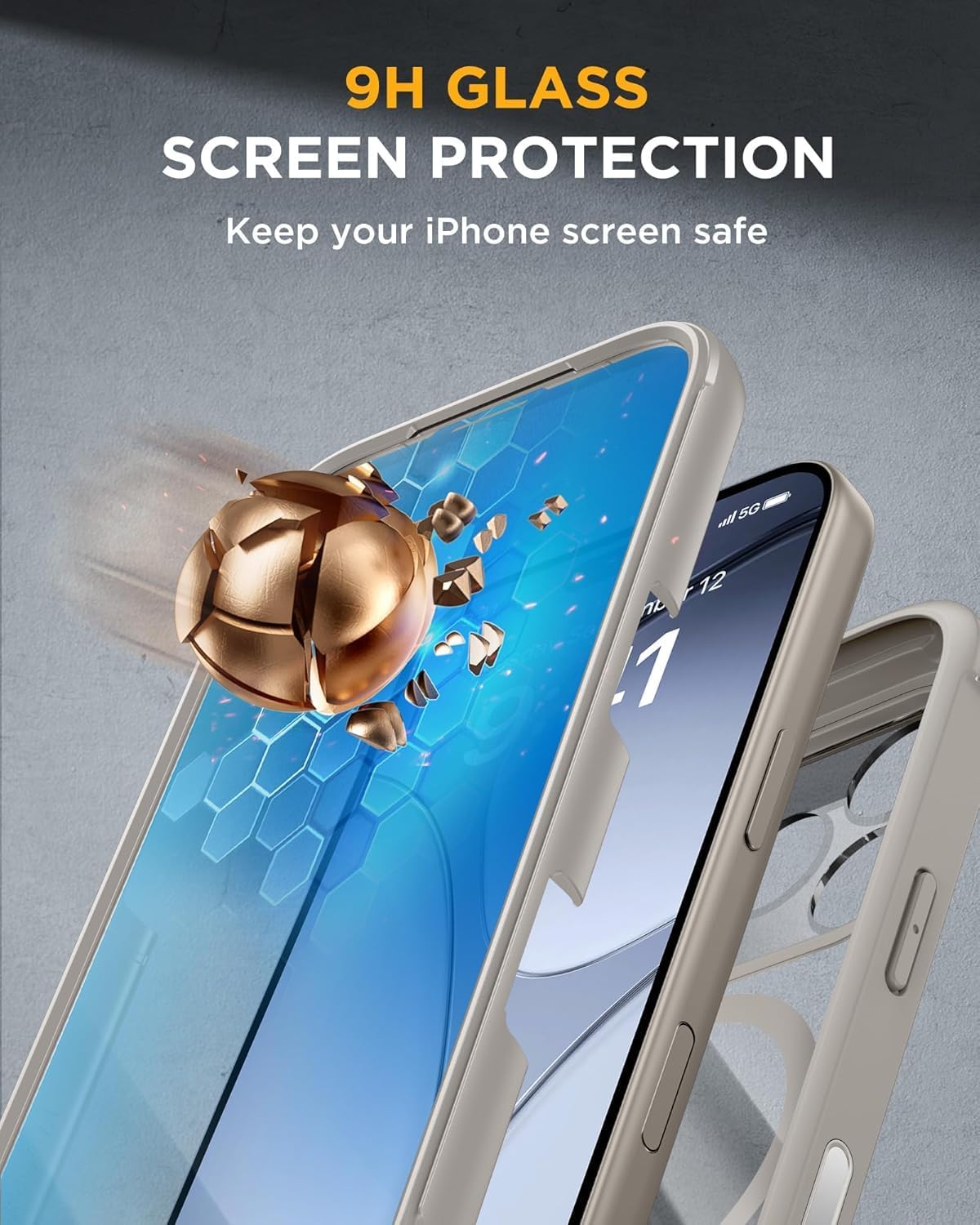 Miracase for iPhone 17 Pro Max Case 6.9" Full-Body Phone Case with Built-in Glass Screen Protector& Full Camera Protector,[Magnetic with MagSafe] Drop Proof 17 ProMax Cover, Grey Titanium
