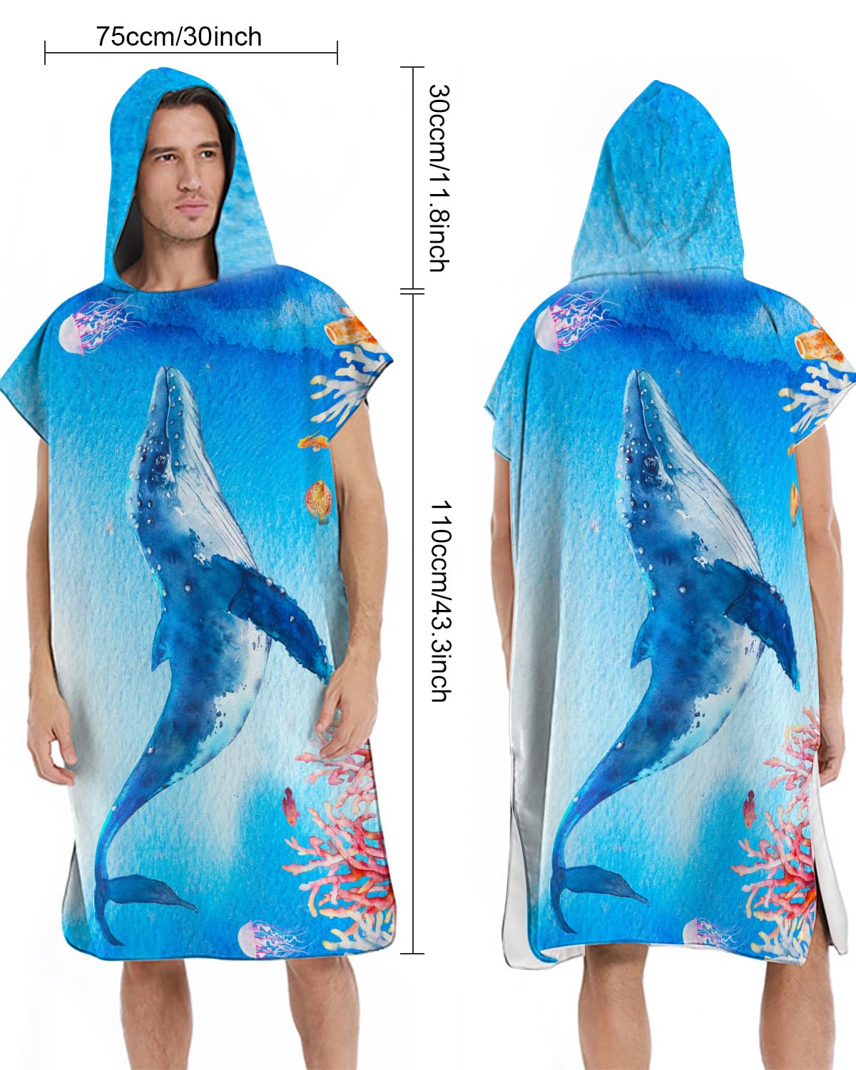 Poncho Asciugamano Con Cappuccio Adulti - Microfibra Assorbente Per Spiaggia E Piscina - Blu Balena - 2