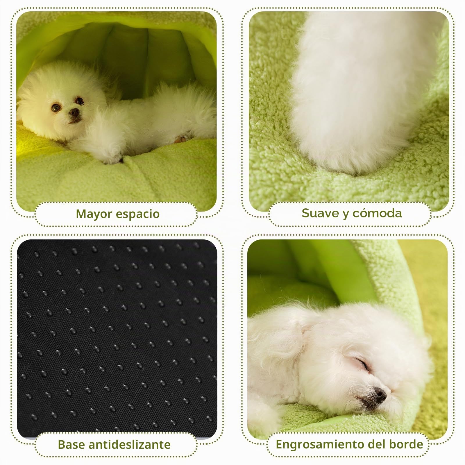 Galatée Cama Cueva para Gatos, Cálida Casa Cueva para Dormir para Gatos y Perros, Cama De Felpa Suave para Perros, Iglú para Perros, Linda Tienda De Campaña De Dibujos Animados para Gatos(M, Verde)