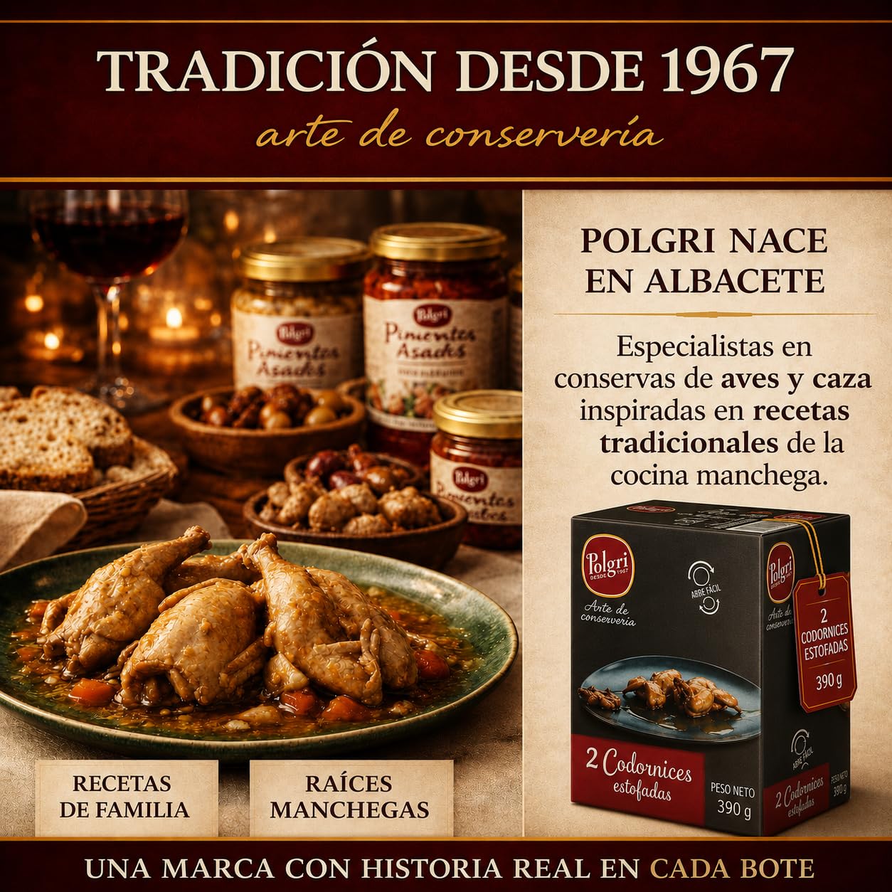 POLGRI Codornices Estofadas Toledana 390 g Lata Estuchada Conserva de Caza Comida Gourmet