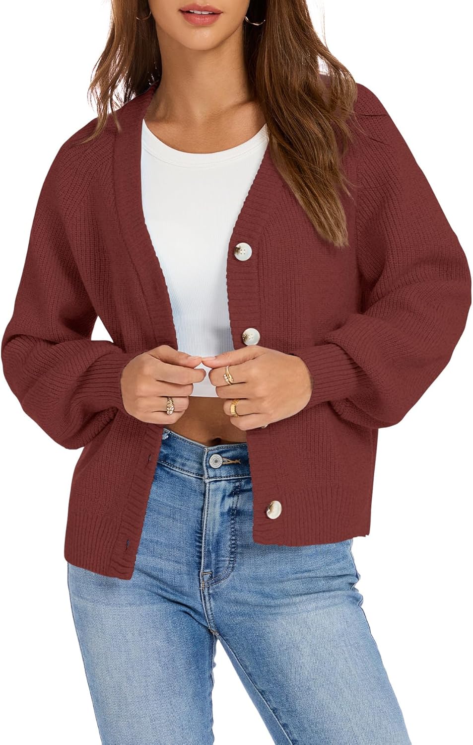 KUOTAI Women's Chunky Knit Open Front Sweaters Long Sleeve Button Loose Short Cardigan Outerwear Coats - Image 2