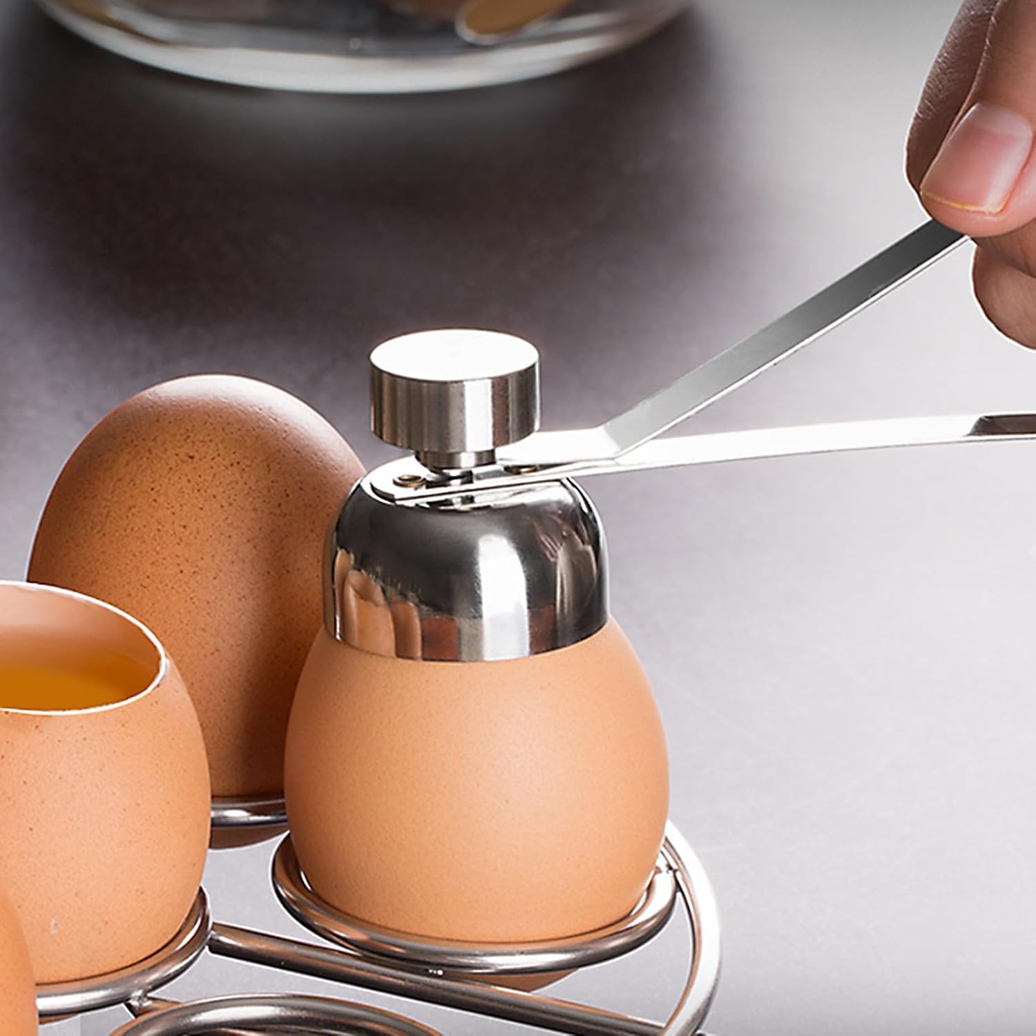 Stainless Steel Egg Opener and Separator Tool, Dishwasher Safe Egg Topper Remover for Kitchen Cooking at Home, Convenient Silver Eggshell Cutter Gadget