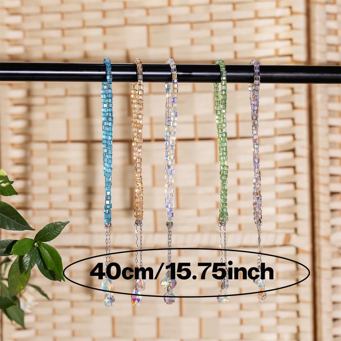 Magnetic Curtain Tiebacks, 2 Pack K9 AB Color Crystal Glass Cube Beaded Pendants Sheers/Draperies Holdbacks for Window Home Office Decor (Green) image 2