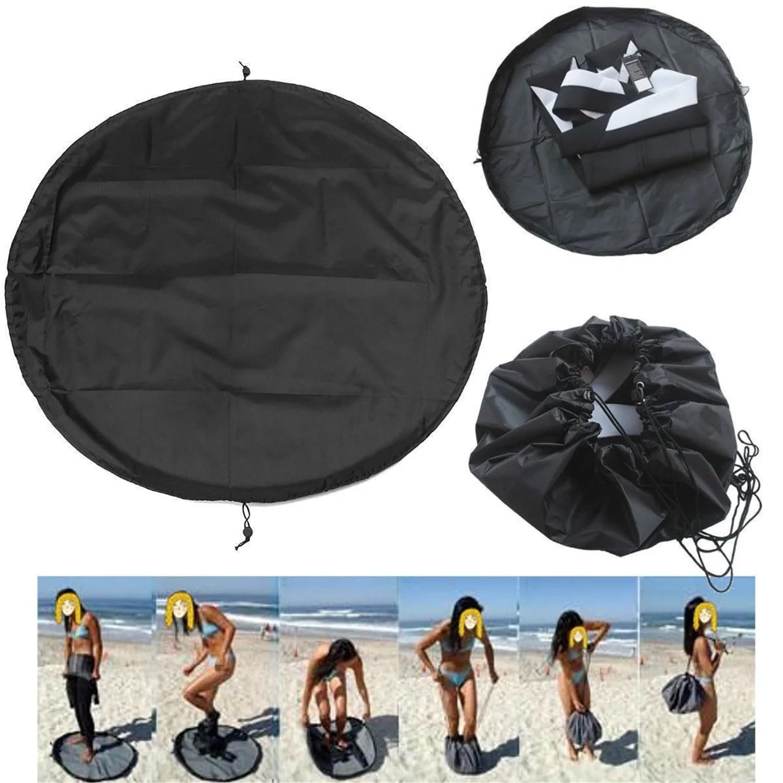 Przenośna mata do przebierania się w kombinezonie Mata do przewijania kombinezonu Oxford Tkanina czarna o średnicy 130 cm do pływania na plaży i surfowania