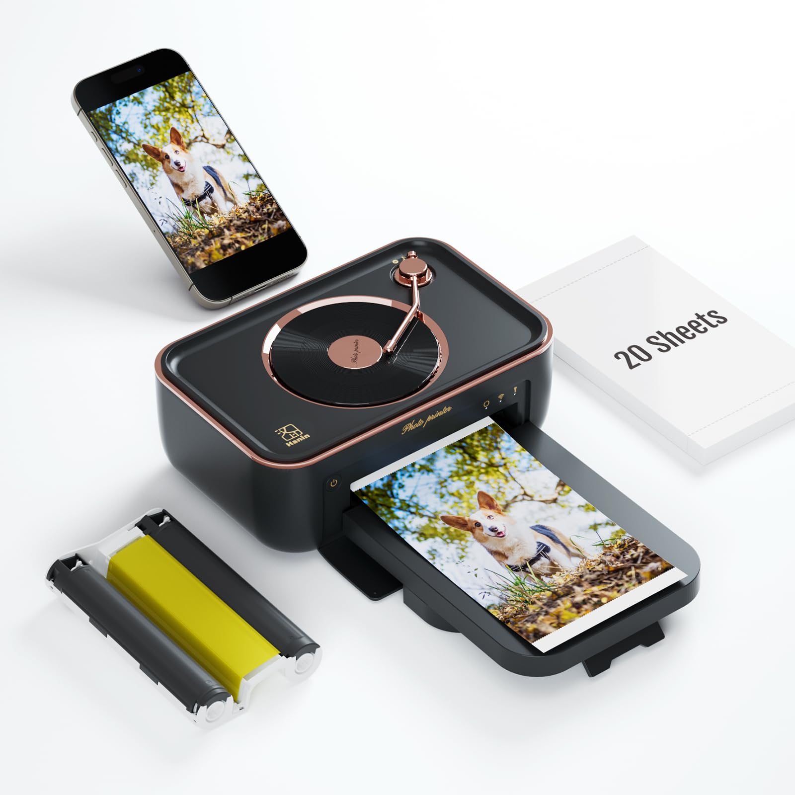 HPRT Photo Printer 4x6,+20 Sheets&amp;1Ribbon Black, Audio Function Thermal Dye-Sublimation Printer，Portable Instant Picture Printer for iPhone, Android, AR Video Printing