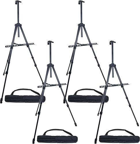 U.S. Art Supply - Paquete de 4 soportes de caballete de aluminio negro resistente de 66 pulgadas - Altura ajustable de 20 a 5.5 pies, soporta lienzo