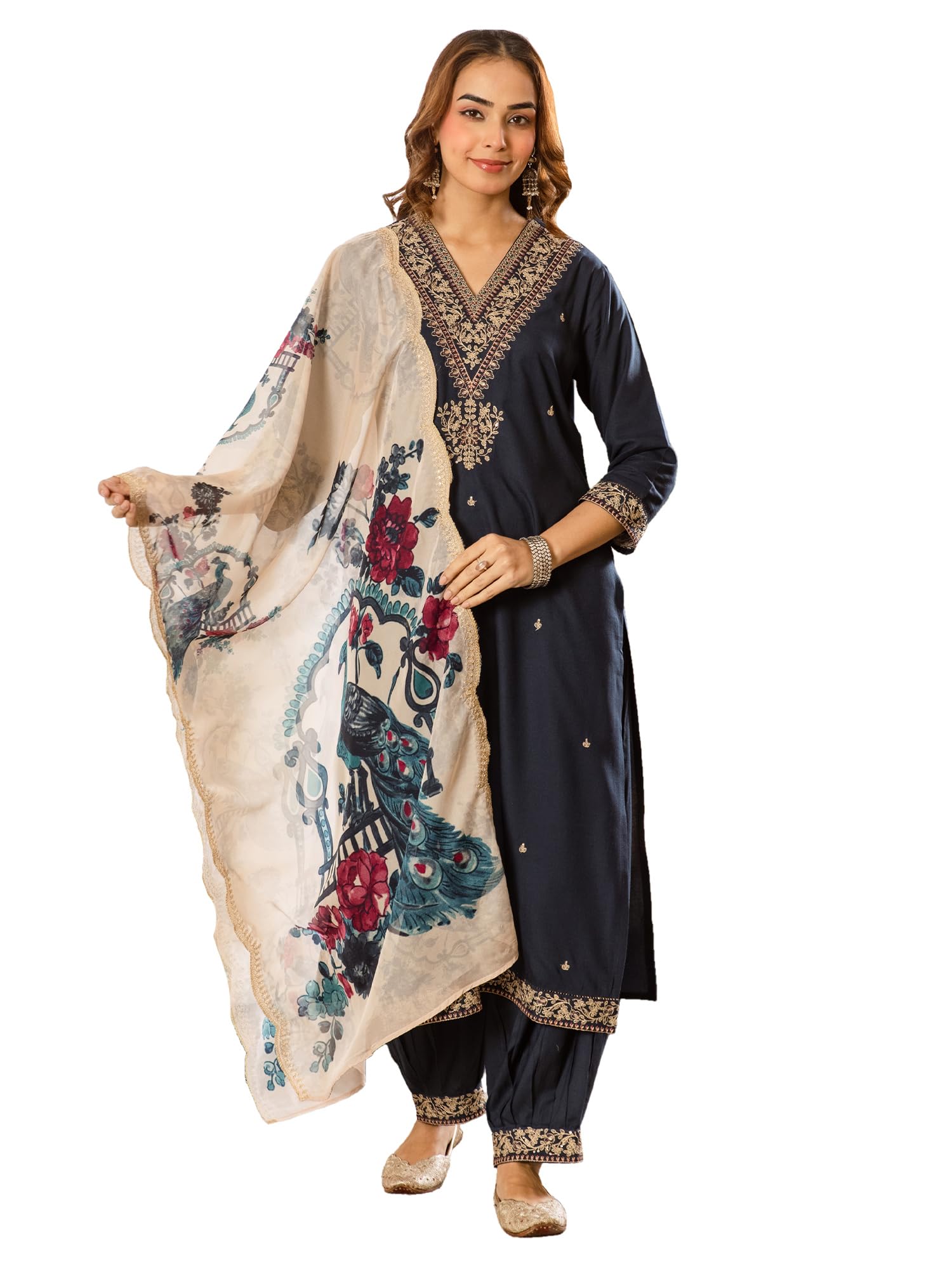 indo era Women's Rayon Viscose Rayon Embroidered Straight Kurta & Salwar with Dupatta Set-picture-29