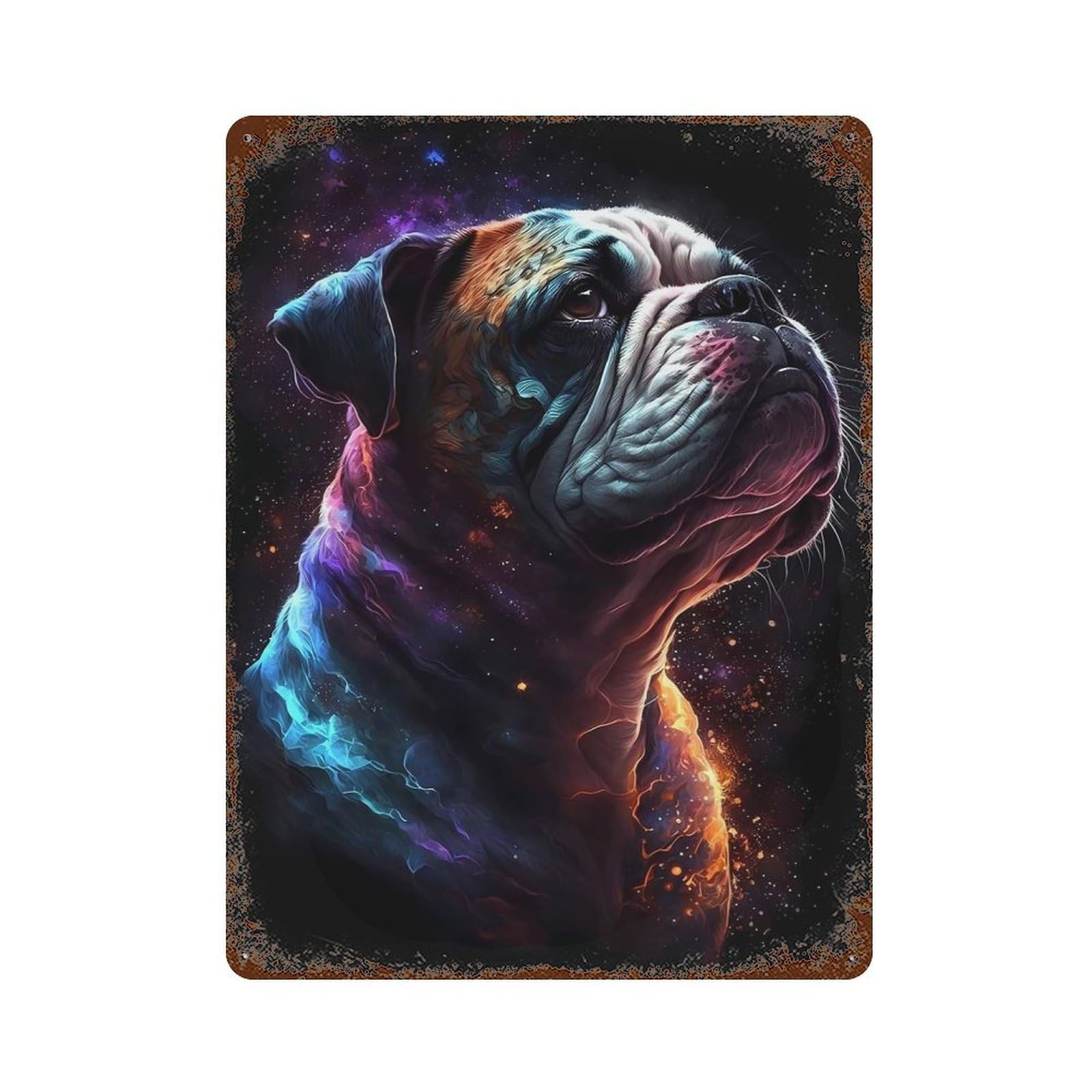 Rustic Tin Plaque with Bulldog Dog Design 15.7"x11.8", for Pub, Kitchen And Man Cave Decor, Old School Wall Decor