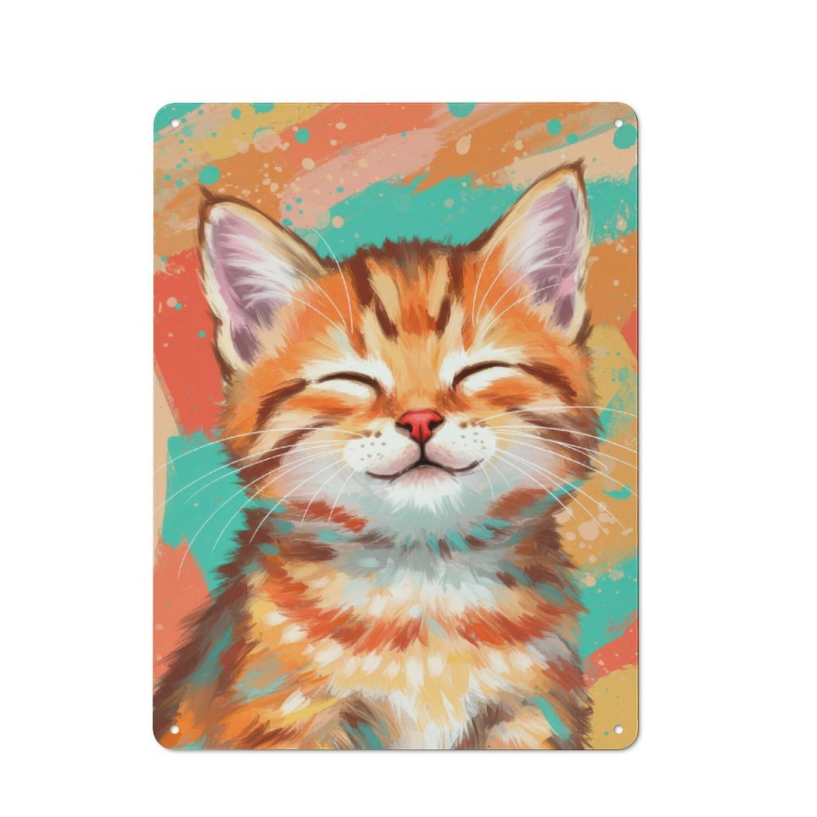 Junmoney Style-6 Country Style Smiling Orange Tabby Decorative Metal Sign 40X30cm, Bistro Wall Plaque For Restaurant, Kitchen, Counter Or Breakfast Nook