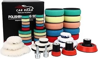 CARROAD 44pcs Drill Buffing Pad Detail Polishing Pad Mix Size Car Detailing Kit with 5/8-11 Thread Backing pad & Adapters for Buffer Polisher Car Sanding, Polishing, Waxing, Sealing Glaze