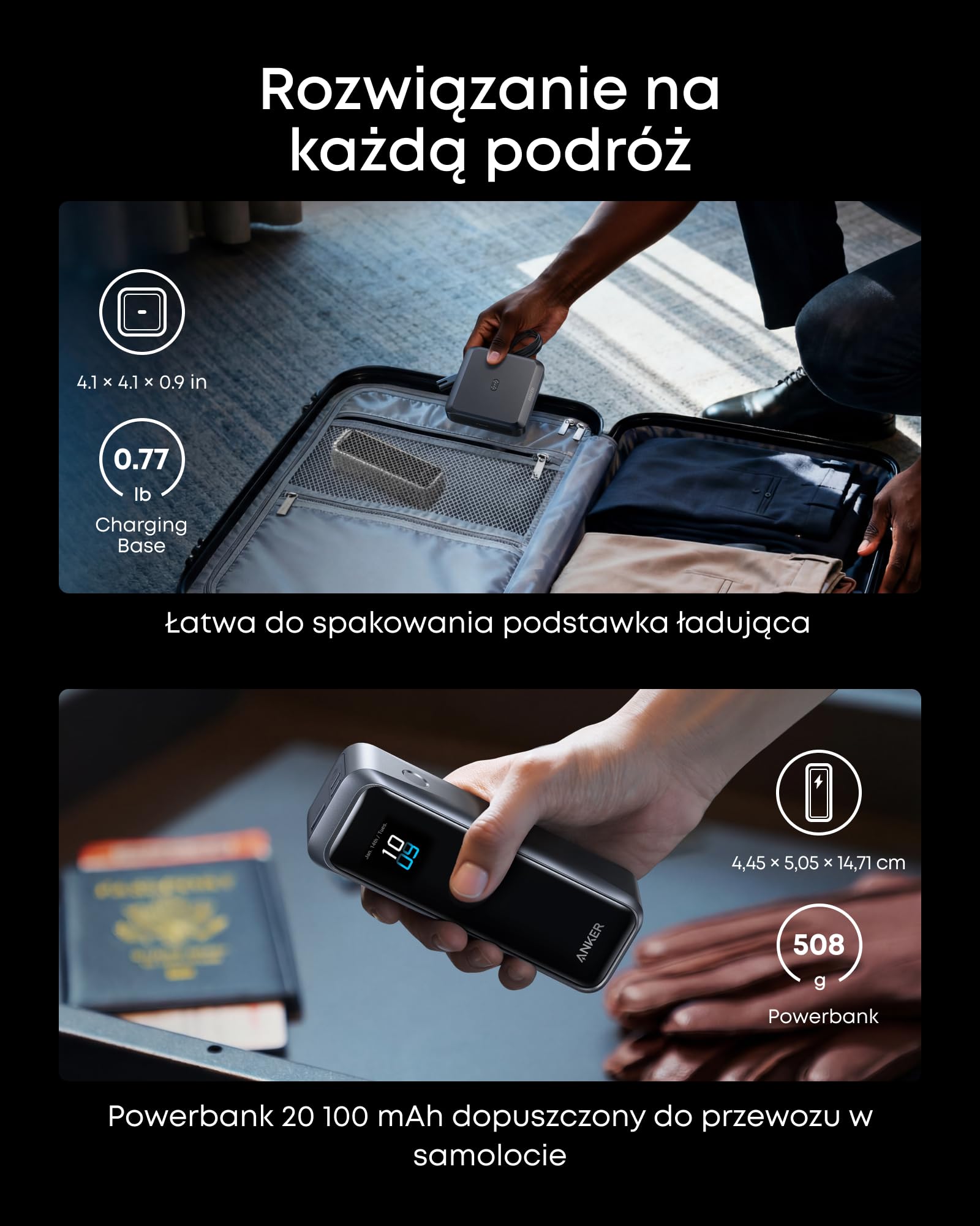 Powerbank i stacja ładująca Anker Prime, 20 100 mAh, 220 W, 6 portów | Powerbank i stacja ładująca Anker Prime, 20 100 mAh, 220 W, do 6 urządzeń, ładowanie dwukierunkowe, zgodność z wymogami TSA