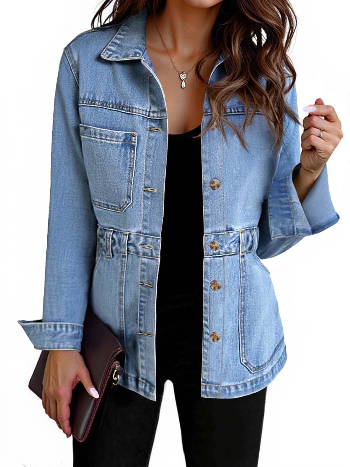 Womens Denim Jacket Distressed Jean Jacket Oversized Shacket