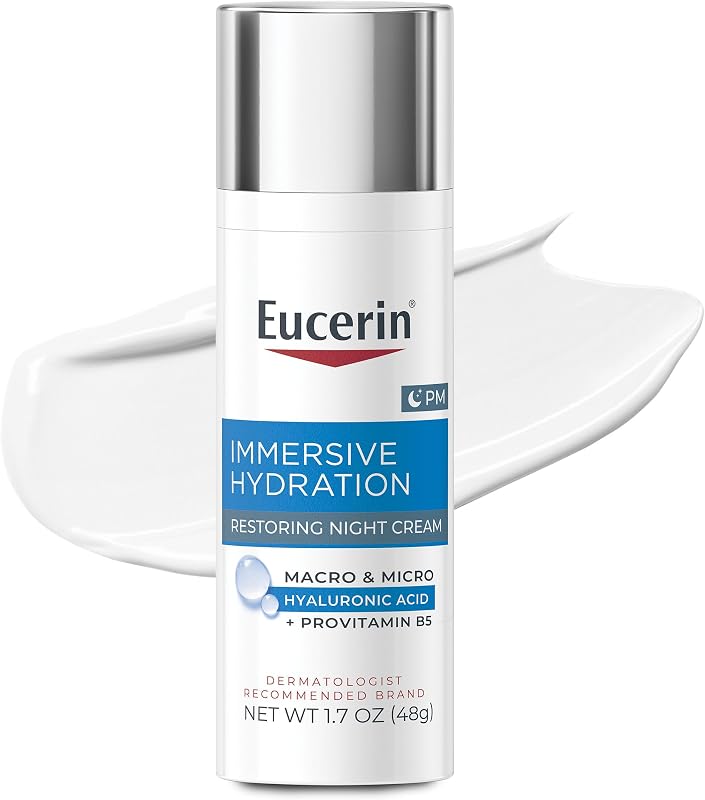 Face Immersive Hydration Restoring Night Cream for Face 1.7 OZ | Lightweight Face Cream with Hyaluronic Acid and Provitamin B5, Reduces the Look of Fine Lines and Wrinkles, Fragrance Free