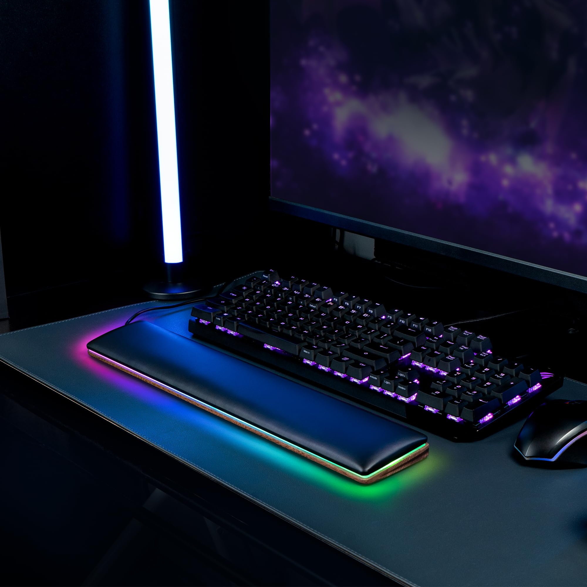 COLORCORAL Wrist Rest for Computer Keyboard Ergonomic RGB Walnut Wooden Wrist Pad with Memory Foam Gaming Wrist Support for Typing Pain Relief Comfort