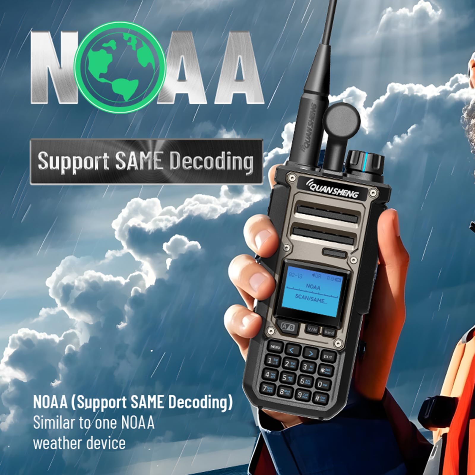 HYS Quansheng TK-11(8) Talkie-walkie VHF/UHF 10 W, port de charge de type C et batterie 3000 mAh, numéro de canal 999, analyseur de spectre, radio bidirectionnelle professionnelle