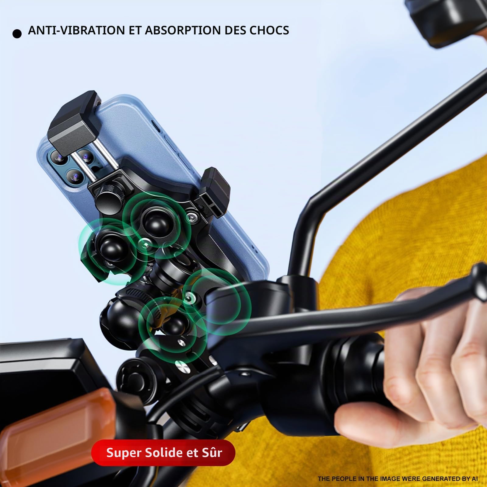 iMESTOU Anti-Vibration Téléphone Moto Mount 1 "Ball Handlebar Bike Mobike Holder Anti-Theft 360 ° de Rotation Universellement Compatible avec 4,7 "-7,2" Smartphones Max. 20mm d'épaisseur