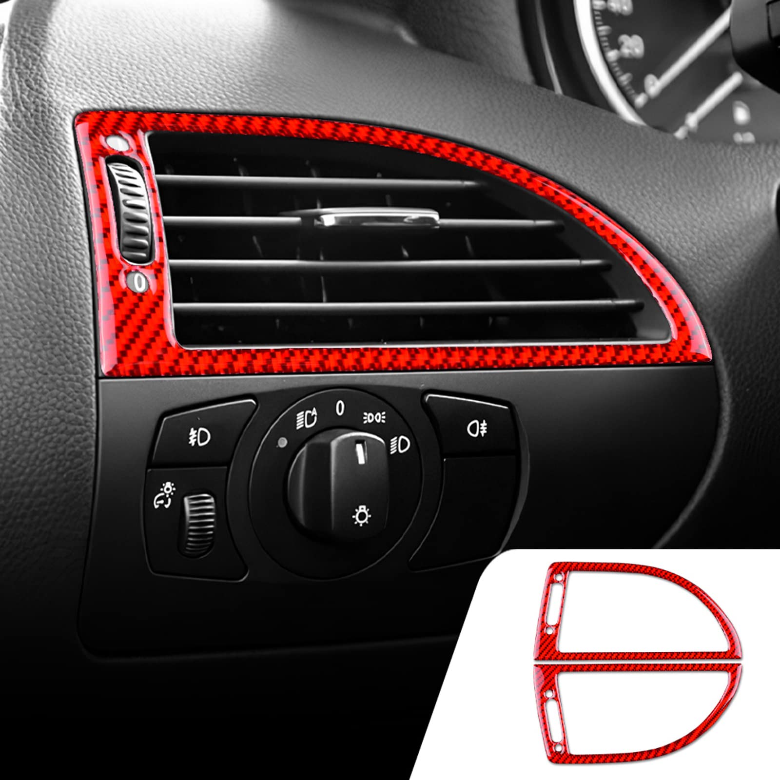 BOSADEN Carbon Fiber Car Side Air Outlet Stickers Vent Wind Interior Decorative Trim Frame Cover Stickers Interior Accessories for BMW 6 Series E63 E64 2004-2010(Red)