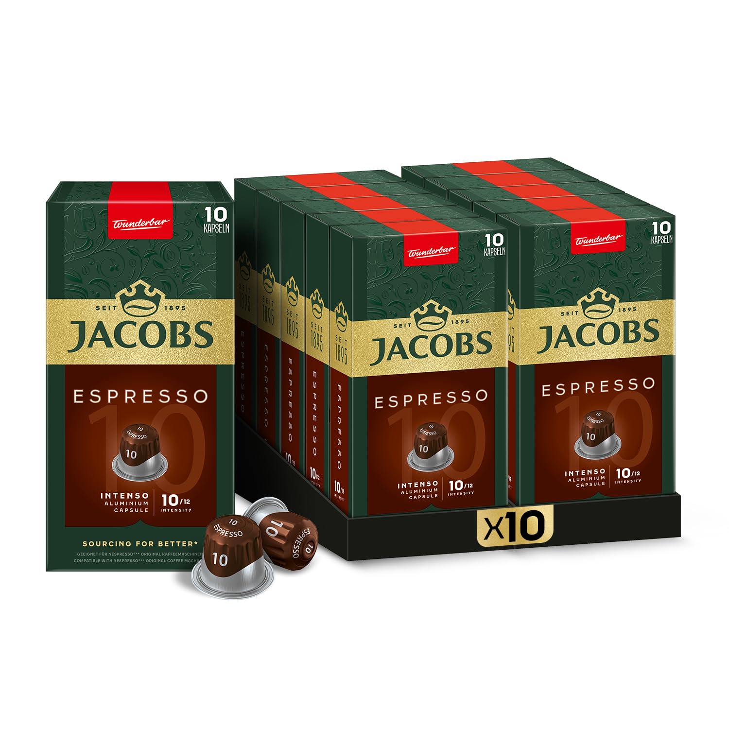 Jacobs Kapsül Kahve Espresso 10 Intense, 10 Kapsül x 10 Paket
