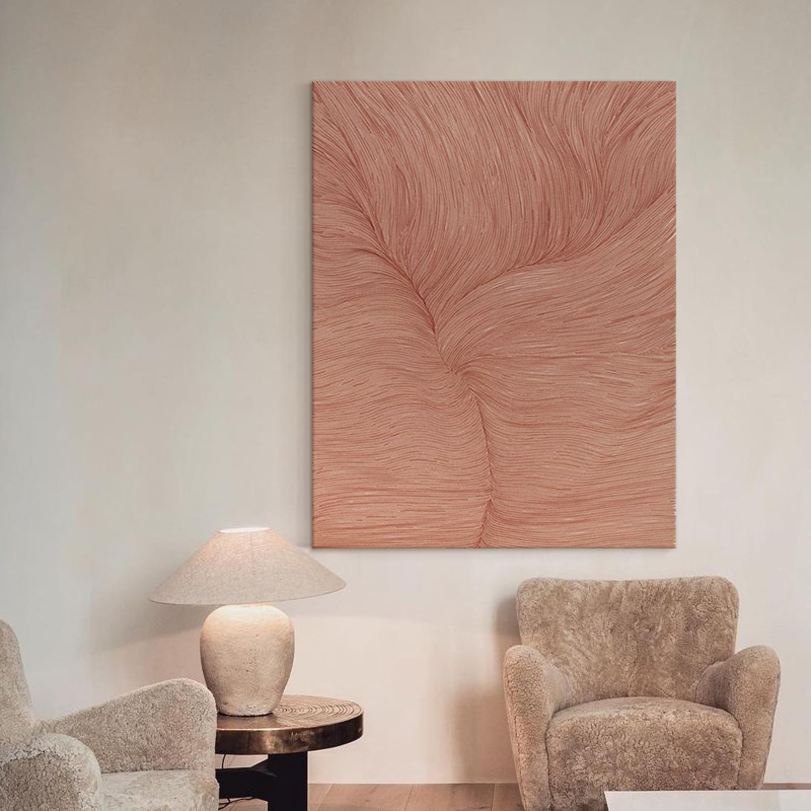 Peinture sur toile wabi-sabi : tableau abstrait grand format salon lignes simples texture relief