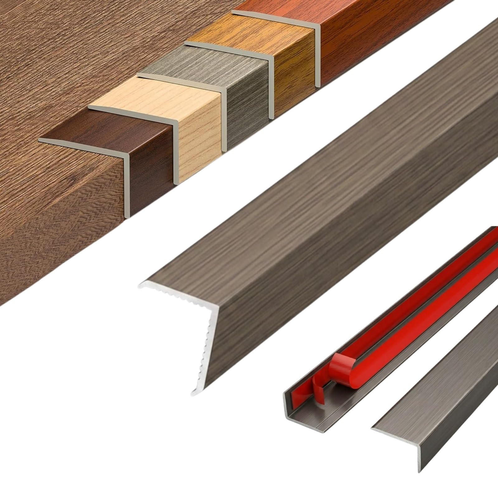 Aluminium Floor Transition Strip, Self Adhesive L Shape Wood Effect Transition Strip, 90 Degree Angle Edge Trim Door Threshold Bar for Laminate Flooring(Mocha,W30*H20mm*L0.9m)