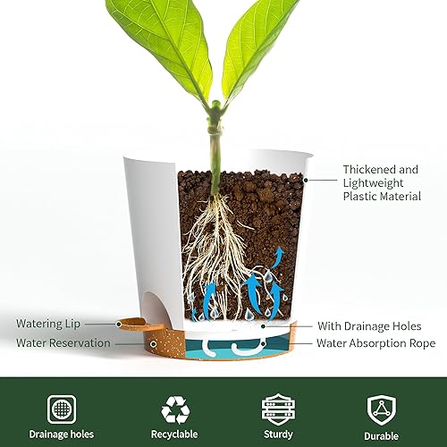 Miniatura 3 de Macetas pequeñas de 4 pulgadas para plantas de interior y exterior, paquete de 5 macetas con agujeros de drenaje y bandeja, macetas pequeñas de