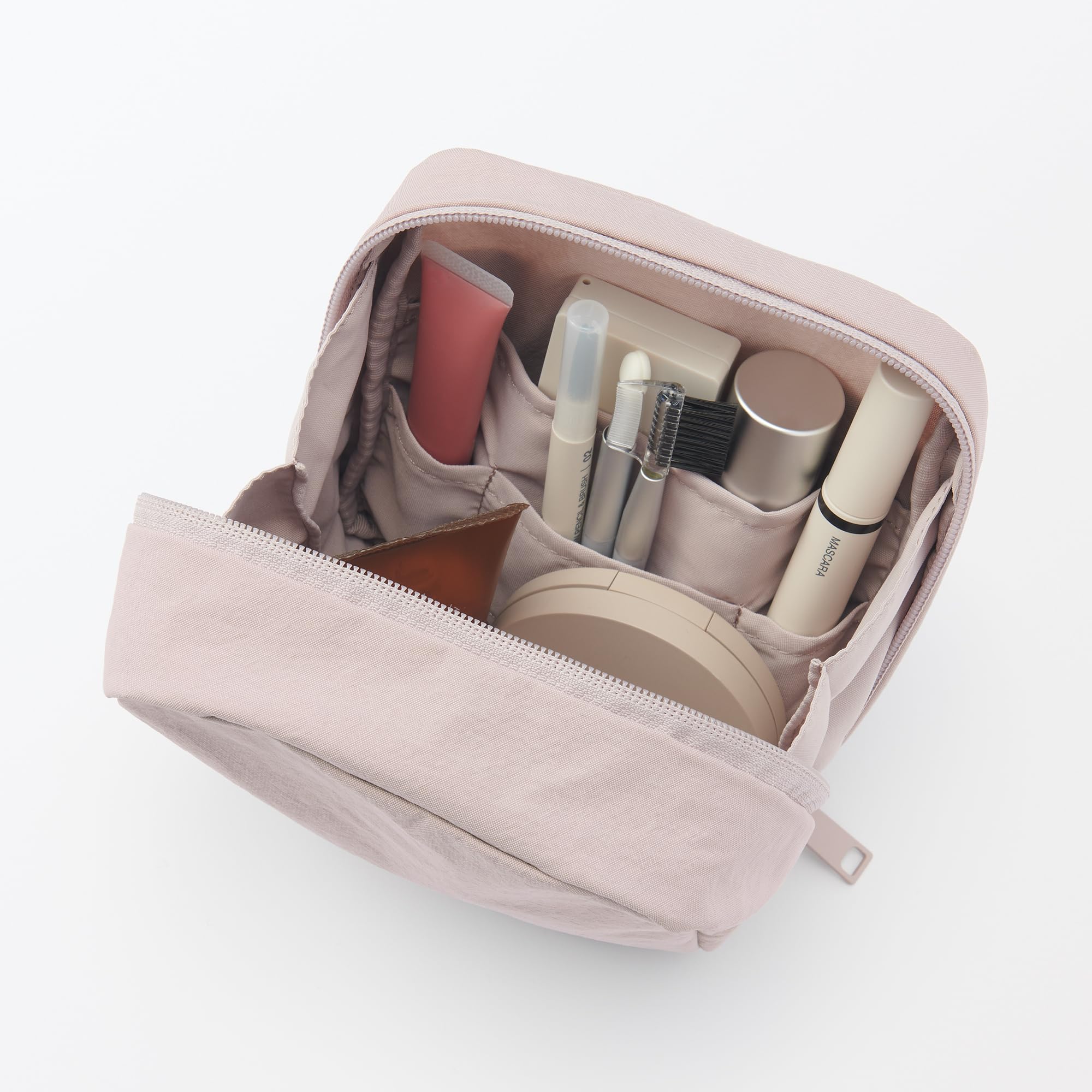 MUJI 84475870 Wrinkle Nylon Wide Open Square Pouch, rosa, ca. 14 x 16 x 6 cm