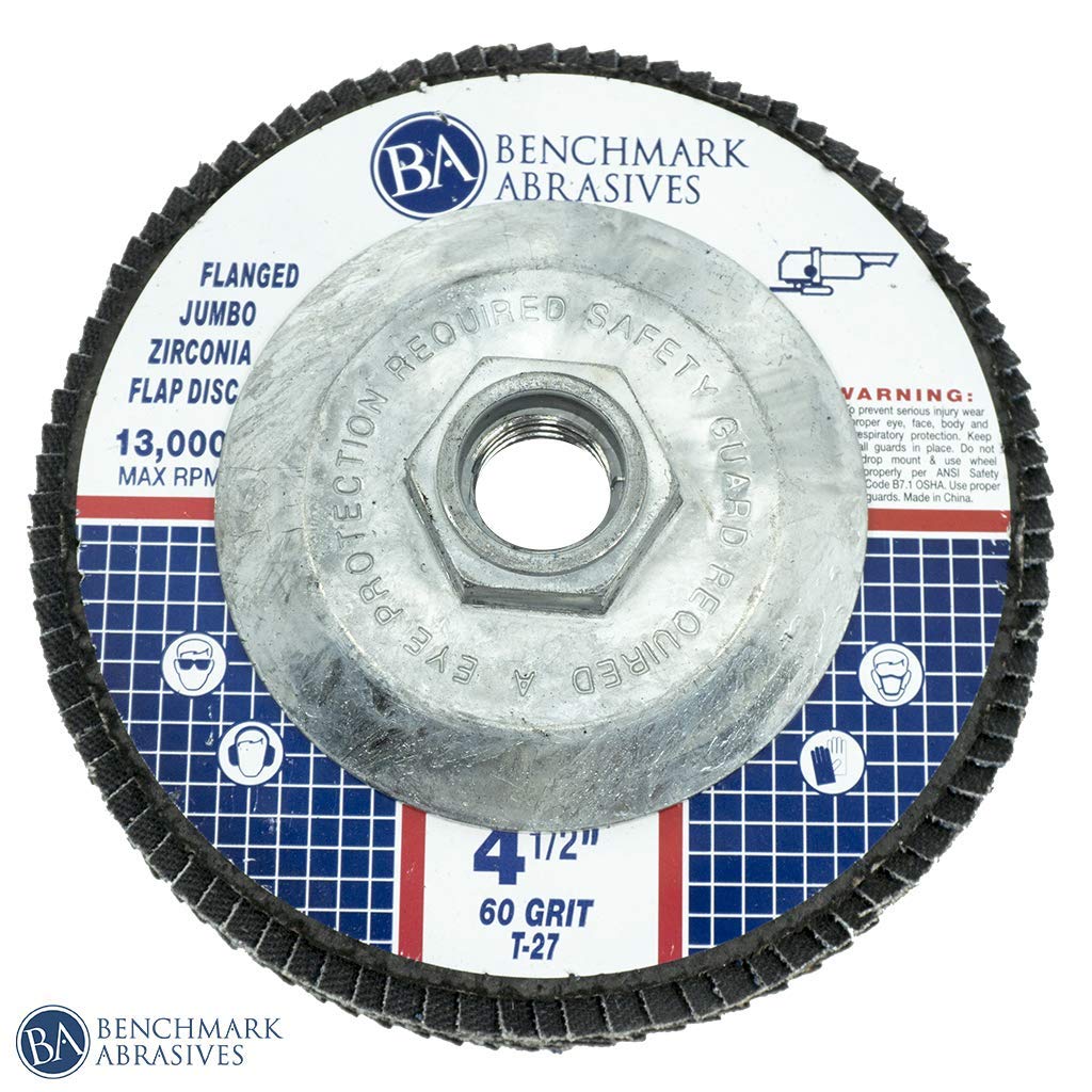 Benchmark Abrasives 4.5" x 5/8"-11 Premium High Density Jumbo Zirconia Type 27 Flap Discs 4 1/2 for Angle Grinder, Sanding Discs, Finishing - Grinding Wheels 4 1/2 Inch - (10 Pack) 60 Grit