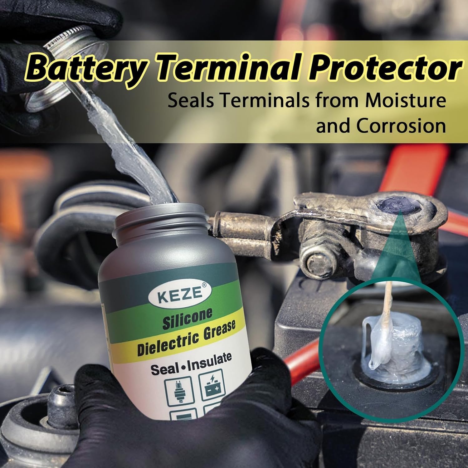 KEZE Graisse diélectrique pour connecteurs électriques, capuchon de bougie, protection contre la corrosion, sel et saleté, pâte silicone pour connecteurs électriques, bornes de batterie, 227 g.