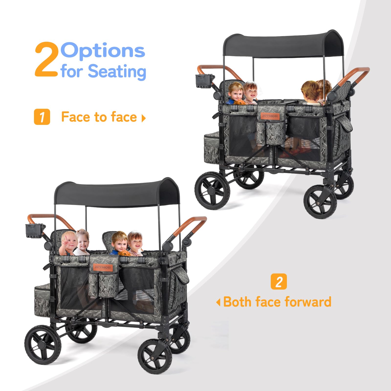 JOYMOR Quad Deluxe Stroller Wagon for 4 Kids, Bus Seating High Seat & Face to Face, Rubber Wheel, Double Side Handles, UV-Protection Canopy, Phone Holder: Buy Online at Best Price in UAE