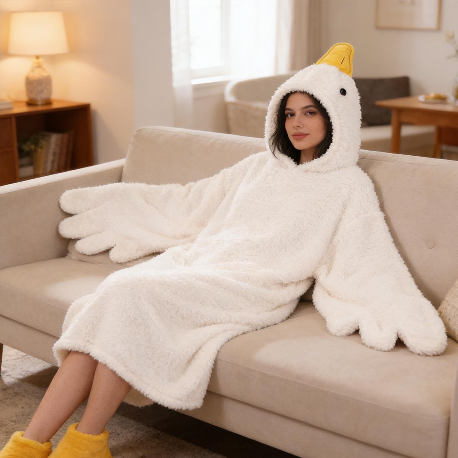Felpa con cappuccio oversize con design a forma di oca | Coperta con cappuccio per camera da letto, film, feste, riunioni di famiglia, campeggio, viaggi, casa, soggiorno