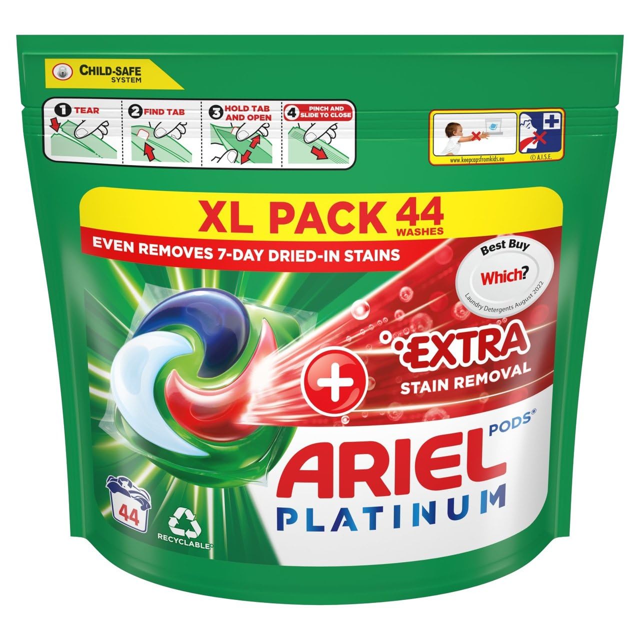 Ariel Platinum + odplamiacz All-in-1 kapsułki płyn do mycia kapsułek 44 prań