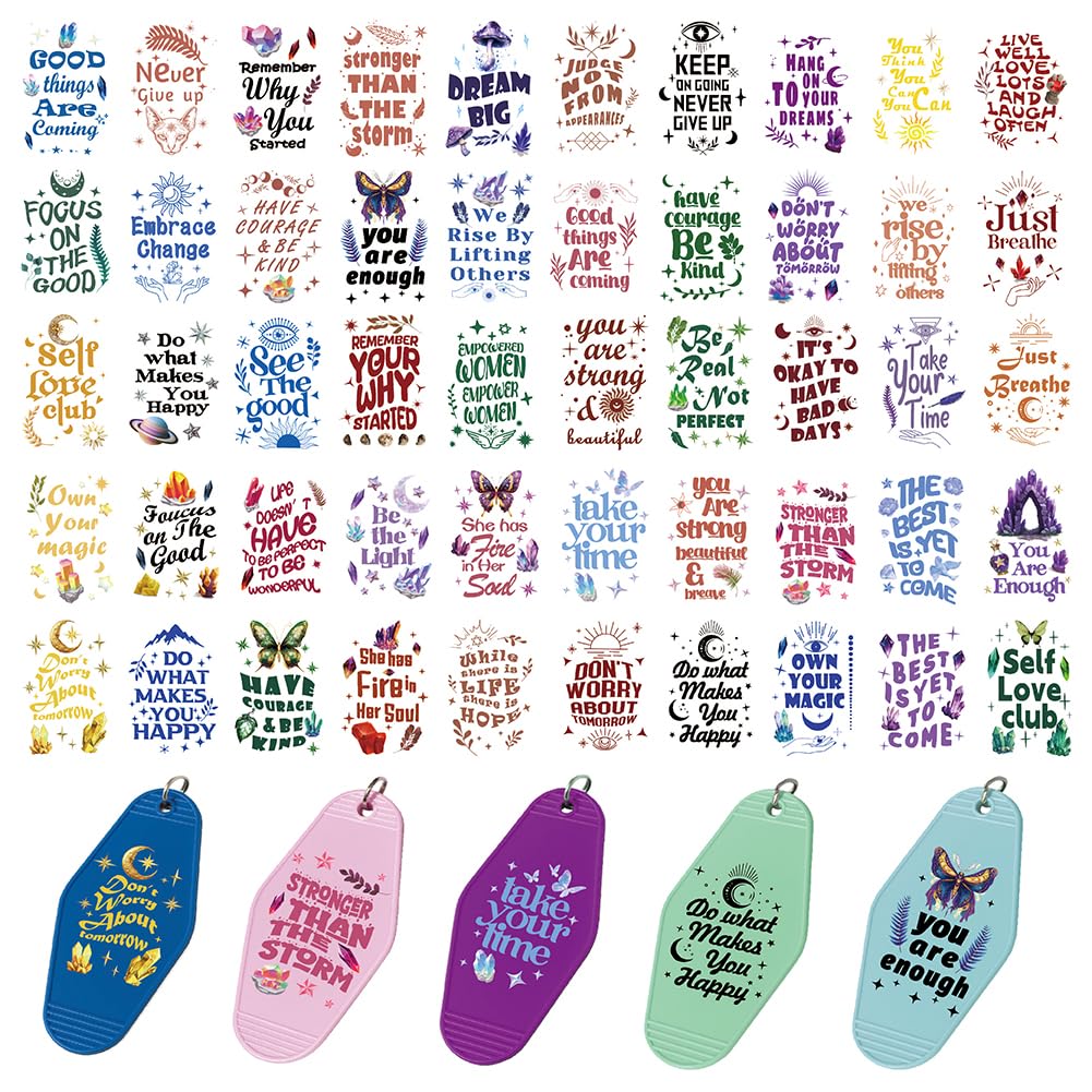 GOMAKERER 50 Pcs UV DTF Transfer Stickers for Motel Keychain, Inspirational Quote UV DTF Stickers Motivational Uvdtf Transfer Sticker Decals for Acrylic Hotel Keychain Card โ image 1