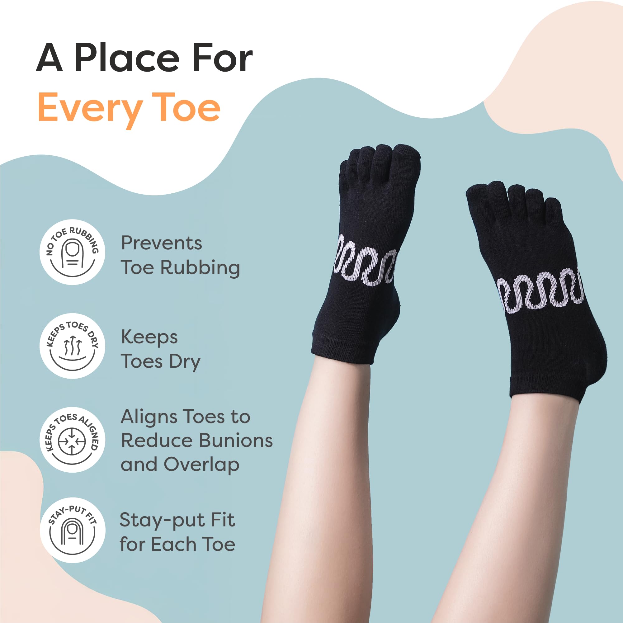 ZenToes Calcetines de pilates con agarres para mujer, antideslizantes, de algodón, con pinzas, para reducir el roce y la prevención de ampollas (L, negro)